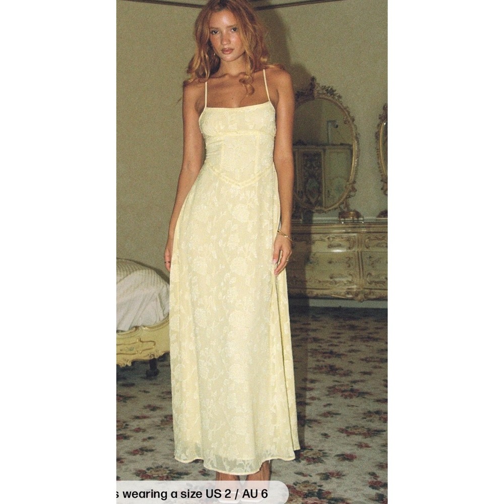 Princess Polly Yellow Floral Maxi Dress Lace Up Back US 12 "South of France"